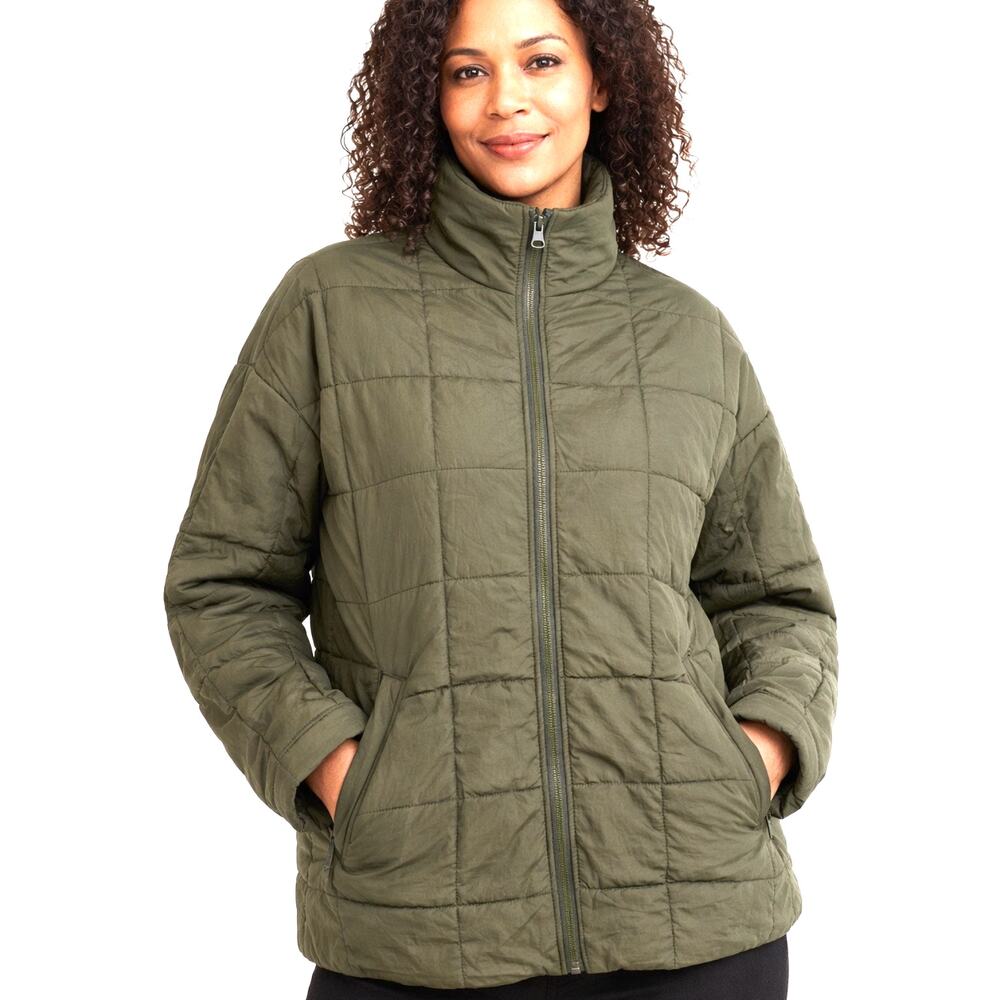 Olive Green Quilted Puffer Jacket Lightweight Zip Nylon Gorpcore granola